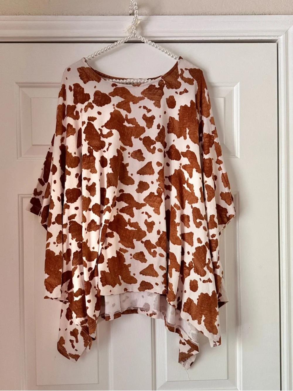 Jodifle Brown & White Cow Print Poncho Top - Picture 1 of 6